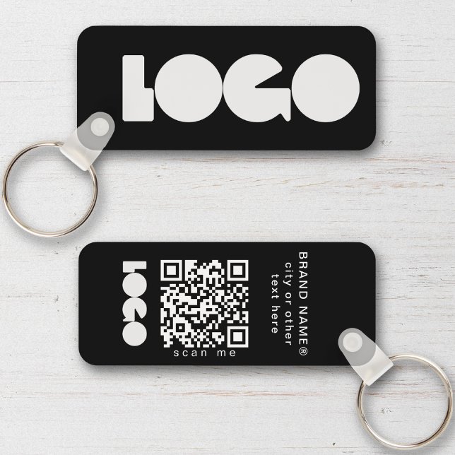 Black Business Logo & QR Code, Company  Horizontal Keychain (Creator Uploaded)