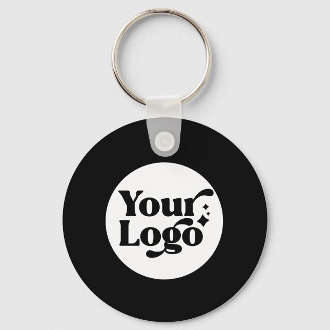 Black Business Logo QR Code Employee Keychain (Front)