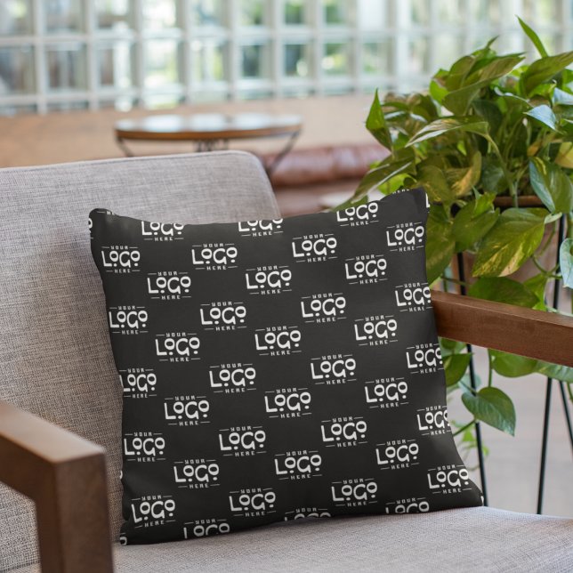 Black Business Logo simple minimal pattern Brand Throw Pillow (Creator Uploaded)