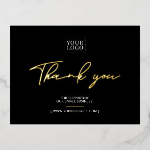 Black Business Logo Thank you Package Insert Foil Invitation Postcard