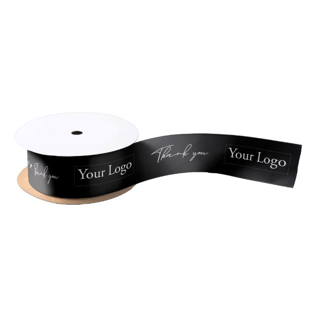 Black Business Logo Thank you Packaging Ribbon Satin Ribbon (Spool)
