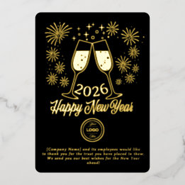 Black Business New Year 2026 Champagne Gold Foil Holiday Card