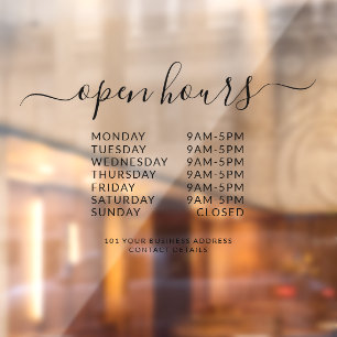 Black Business Opening Hours Elegant Script Sign
