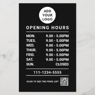 Black Business Opening Hours logo qr code Flyer