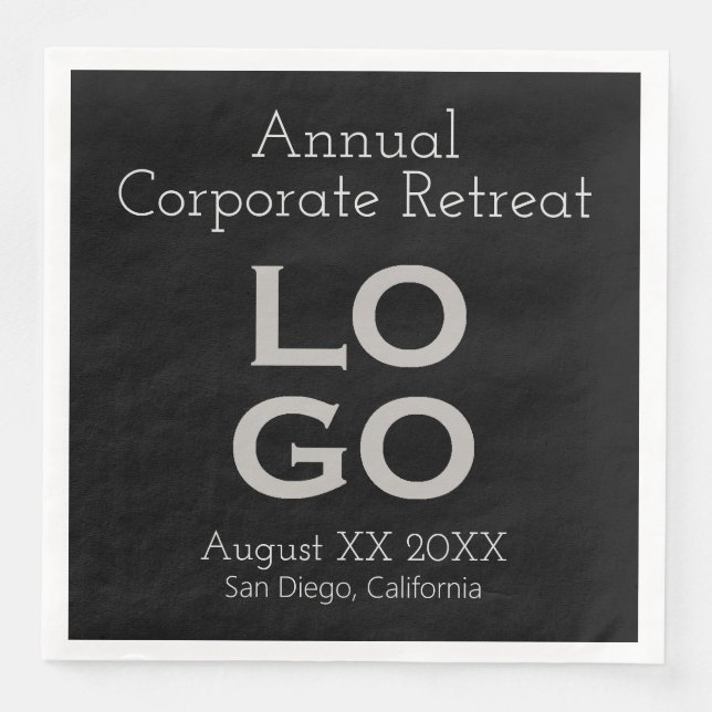 Black Business or Corporate Event Custom Logo Napkin (Front)