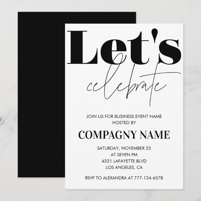 Black Business party invite Let's celebrate (Front/Back)
