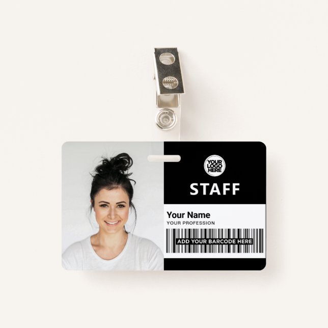 Black Business Photo ID Staff ID Badge (Front with Clip)