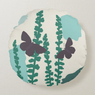 Black Butterflies Artistic Modern Colour Blocks Round Pillow