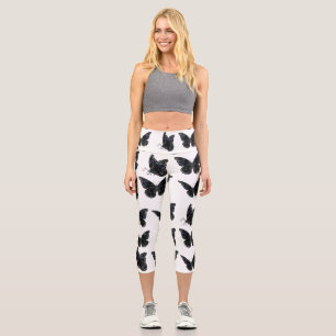 Black Butterflies Capri Leggings