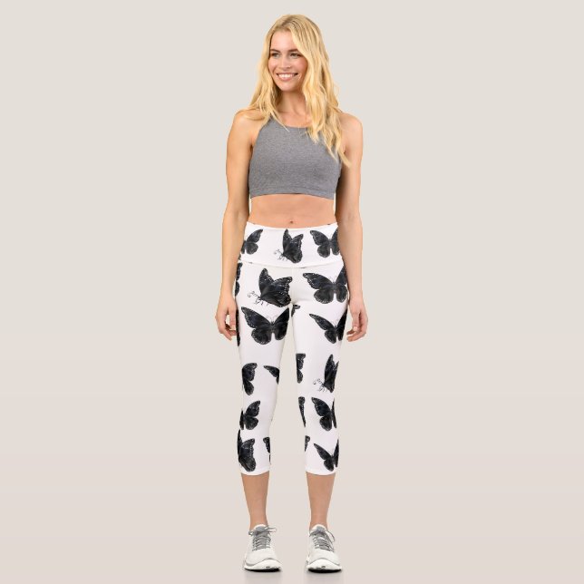 Black Butterflies Capri Leggings (Front)