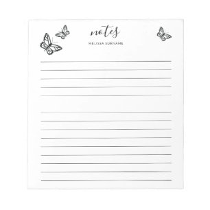 Black Butterflies With Personalizable Name Lined Notepad