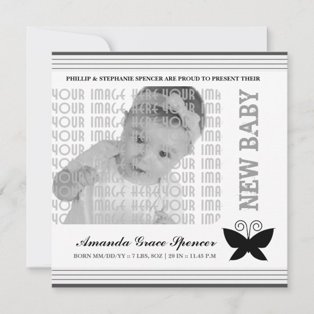 Black Butterfly Birth Announcement (Front)