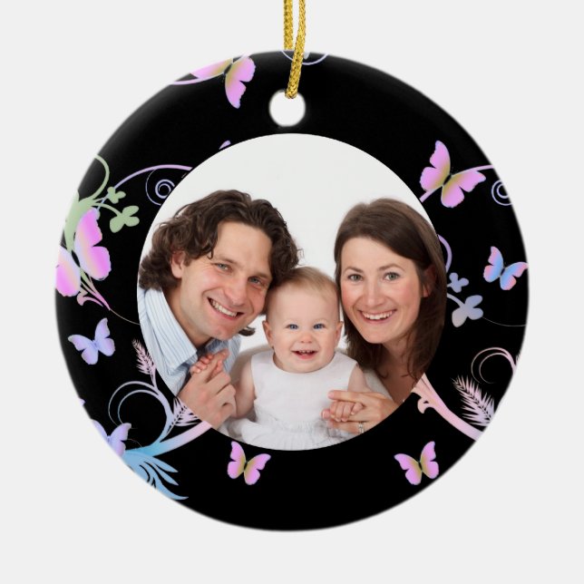 Black Butterfly Frame Ceramic Ornament (Front)