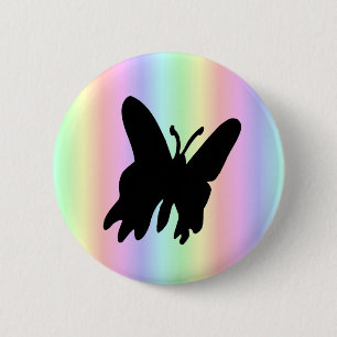 Black Butterfly on Pastell Rainbow 2 Inch Round Button