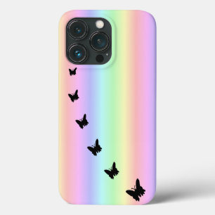 Black Butterfly on Pastell Rainbow iPhone 13 Pro Case