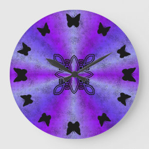 black Butterfly on Pink rainbow in leather optics Large Clock