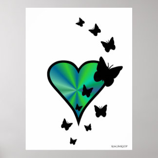 Black Butterfly on Rainbow Heart Poster
