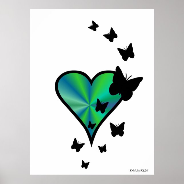 Black Butterfly on Rainbow Heart Poster (Front)