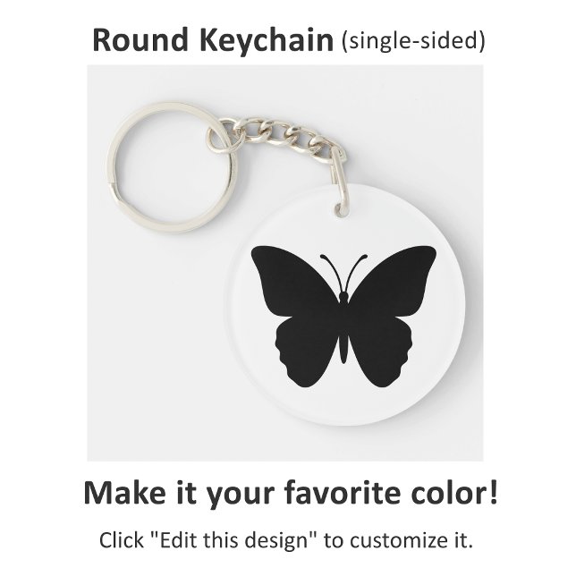Black Butterfly on White Background Round Keychain (Creator Uploaded)