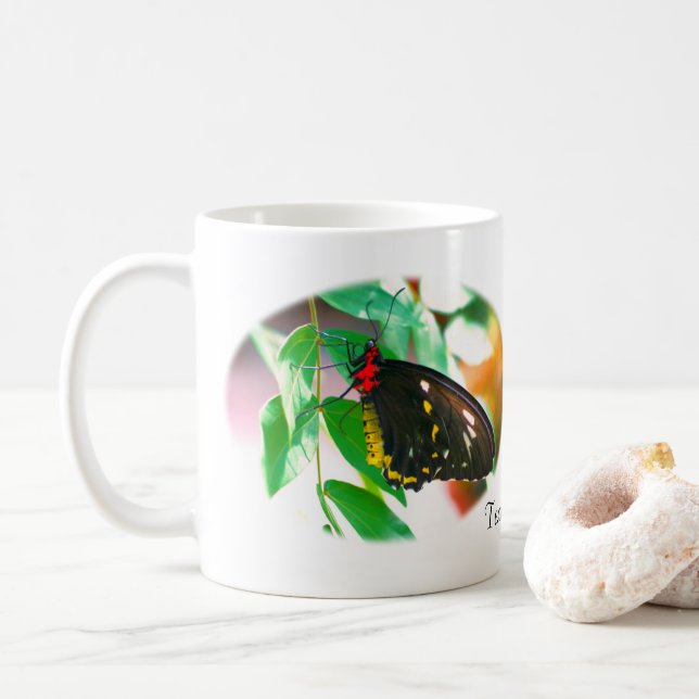 Black Butterfly Personalized Nature Coffee Mug (With Donut)