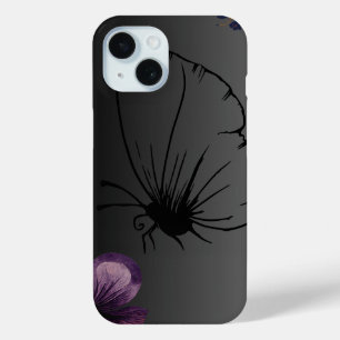 Black Butterfly Purple Floral Flower iPhone 15 Case