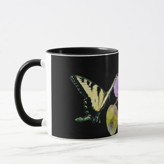 Black Butterfly Purple Rose Mug (Left)