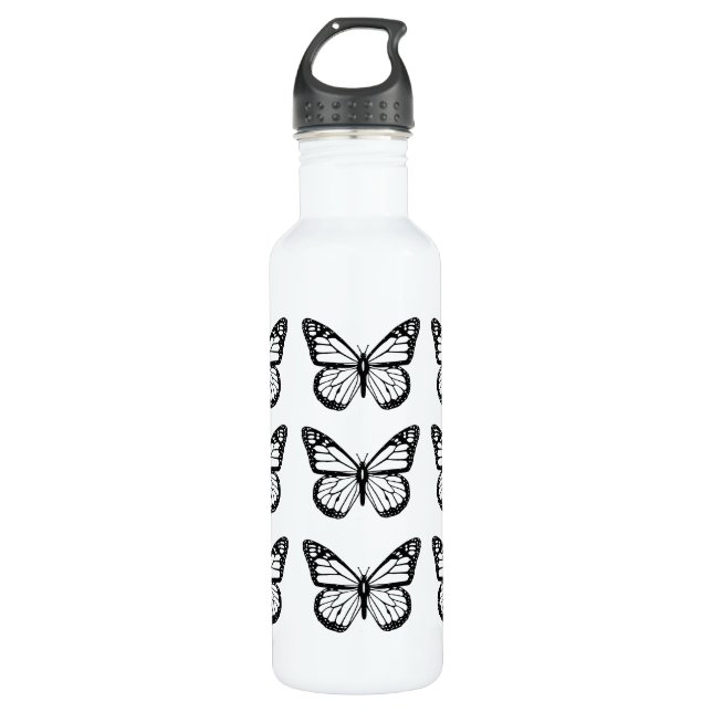 Black Butterfly Stencils 710 Ml Water Bottle (Front)