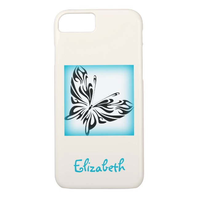 Black Butterfly with Blue Border Personalized Case-Mate iPhone Case (Back)