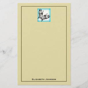 Black Butterfly with Blue Border Personalized Stationery
