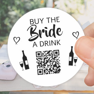 Black Buy the Bride a Drink QR Code Bachelorette Classic Round Sticker