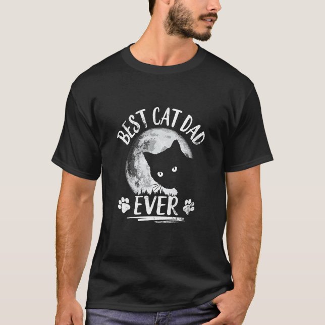 Black Ca Best Cat Dad Ever Funny Cat Daddy T-Shirt (Front)