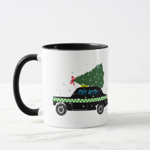 Black Cab Taxi Christmas Tree Drawing Snow  Mug
