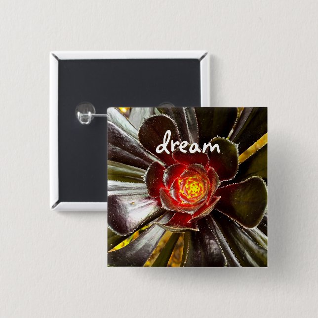 Black Cactus Photo Dream Quote Script Bold Modern 2 Inch Square Button (Front & Back)