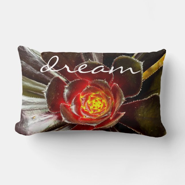 Black Cactus Photo Dream Quote Script Bold Modern Lumbar Pillow (Front)