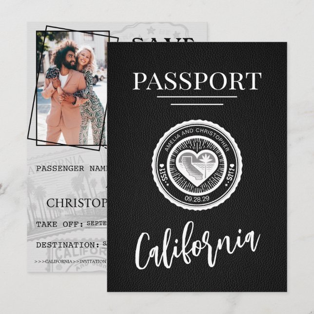 Black California Passport Save The Date (Front/Back)