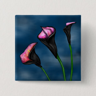 Black Calla Hot Pink Lilies 2 Inch Square Button