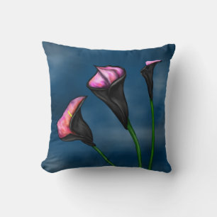 Black Calla Lilies Pink Centre Throw Pillow