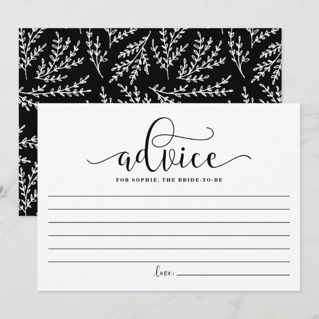 Black Calligraphy Adivce for the Bride to Be Advice Card (Front/Back)