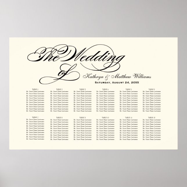 Black Calligraphy | Ivory Wedding Seating Chart (Front)