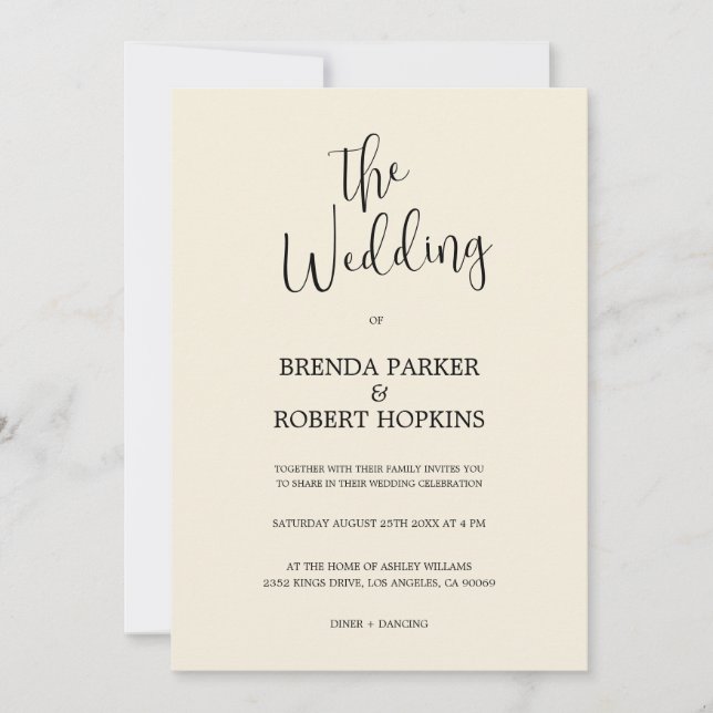 Black Calligraphy On Beige Wedding Invitation (Front)