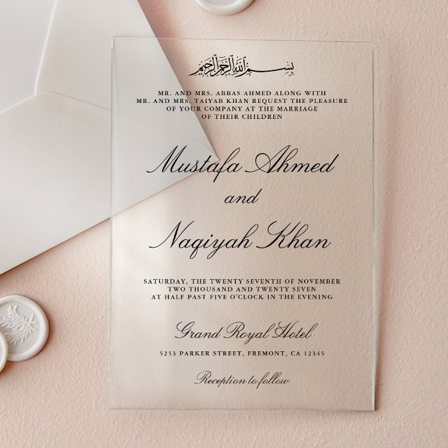 Black Calligraphy Script Muslim Wedding Acrylic Invitations (Creator Uploaded)