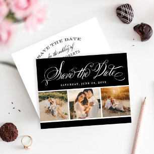 Black Calligraphy Script Wedding Photo Collage Save The Date