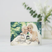 Black Calligraphy Script Wedding Photo Thank You Postcard (Standing Front)