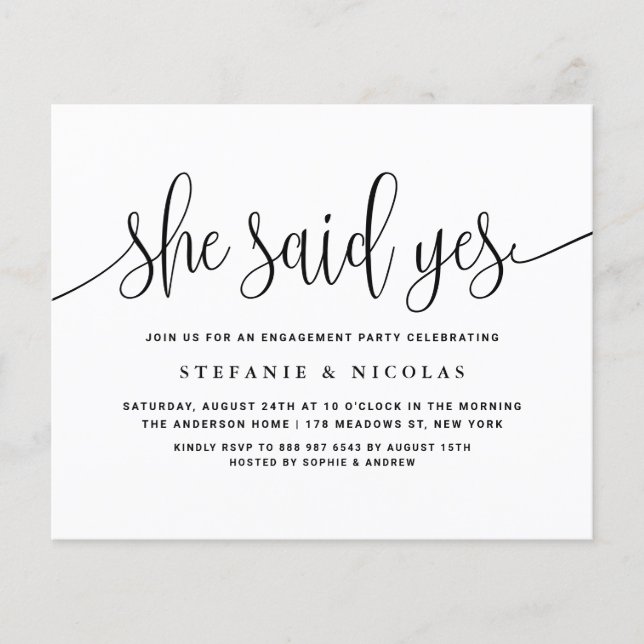 Black Calligraphy She Said Yes Engagement Party (Front)