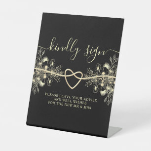 Black Calligraphy Wedding Pedestal Sign