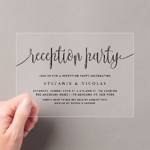Black Calligraphy Wedding Reception Party Acrylic Invitations
