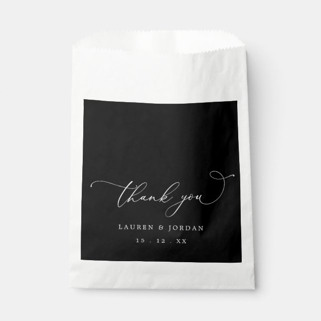 Black Calligraphy Wedding Thank You  Favour Bag (Front)