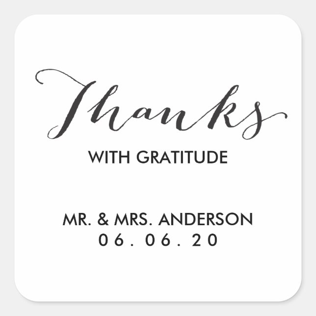 Black Calligraphy | Wedding Thank You Sticker (Front)