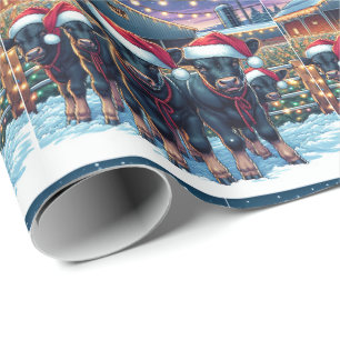 Black Calves With Santa Hats By Christmas Barn Wrapping Paper