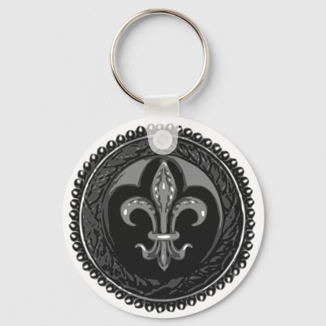 Black Cameo Fleur de lis Keychain (Front)